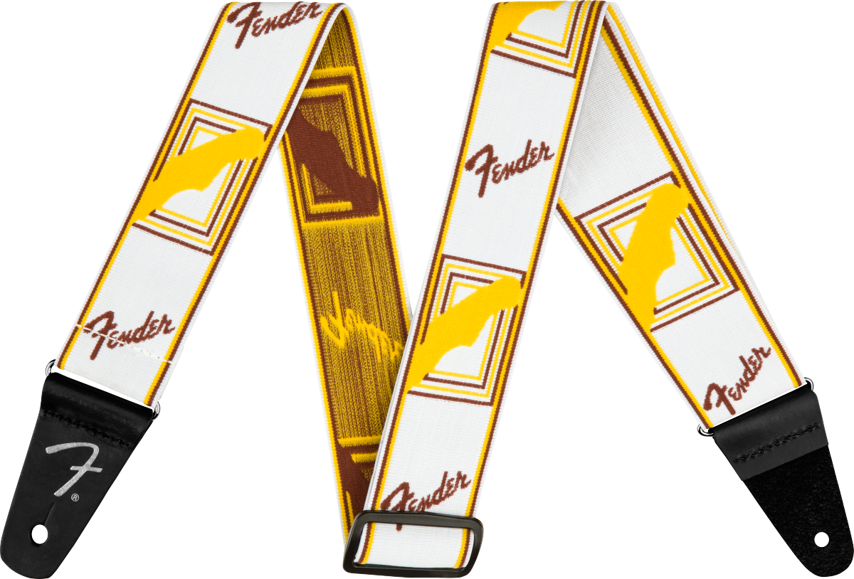 Fender WeighLess Monogrammed Strap White/Brown/Yellow 2in