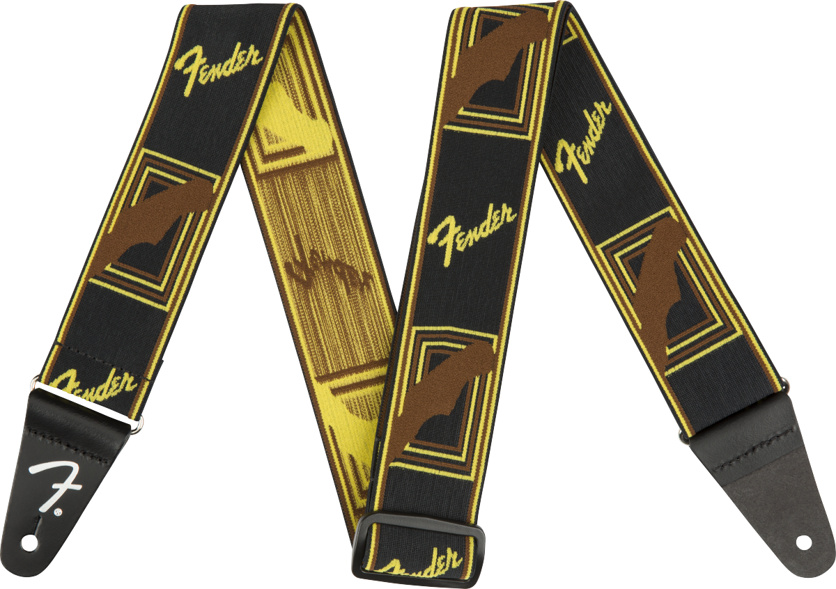 Fender WeighLess Monogrammed Strap Black/Yellow/Brown/ 2in