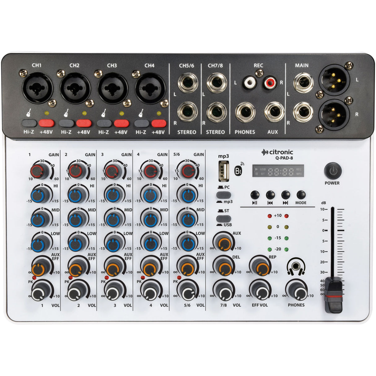 Citronic Q-PAD-8 Compact Mixer with USB Bluetooth and Audio Interface