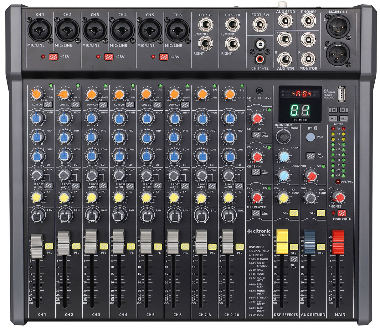 Citronic CMC-14 Mixing Console With DSP Effects - USB - Bluetooth
