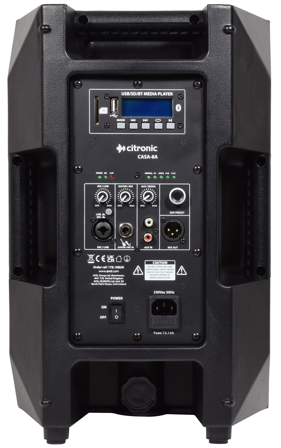 Citronic CASA-15A Active PA Cabinet with DSP, USB/SD and Bluetooth 350W