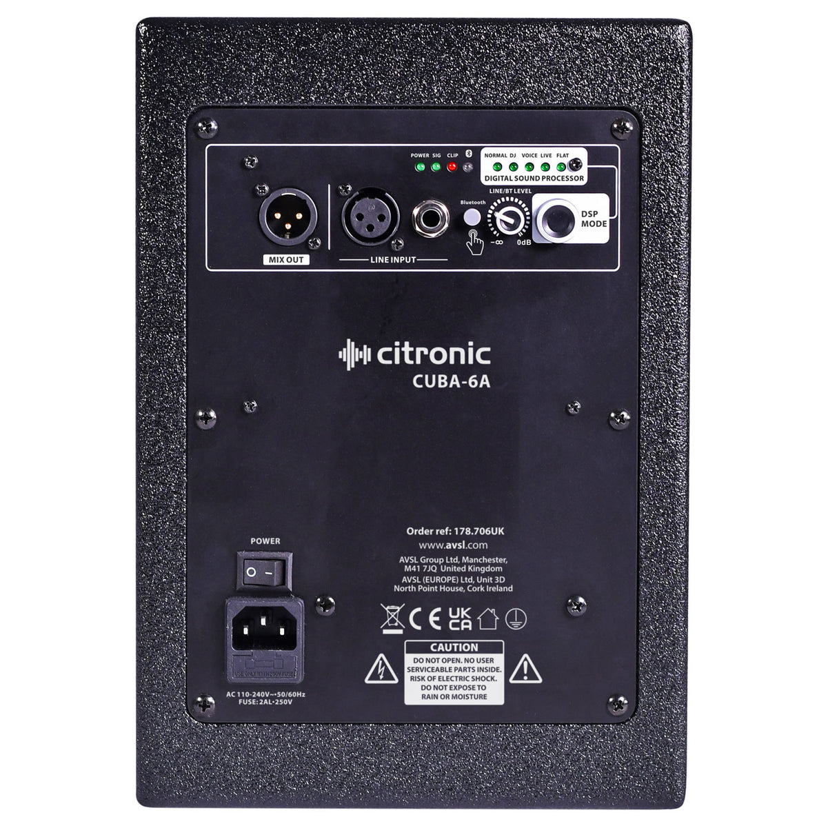 Citronic CUBA-6A Active 6.5in 100W Full-Range PA Speaker with DSP And Bluetooth