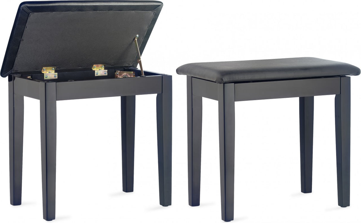 Stagg Matt black piano bench with black vinyl top and storage compartment