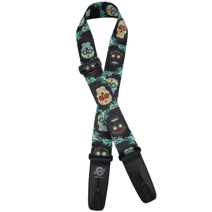 Lock-It 2in Plush Poly Sugar Skulls Guitar Strap