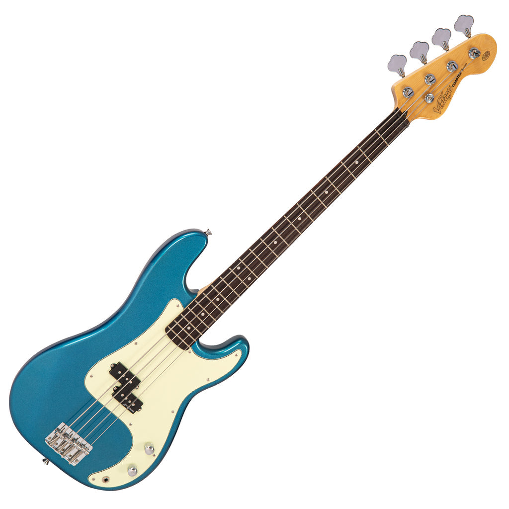 Vintage V40 Bass Candy Apple Blue Guitar Pack