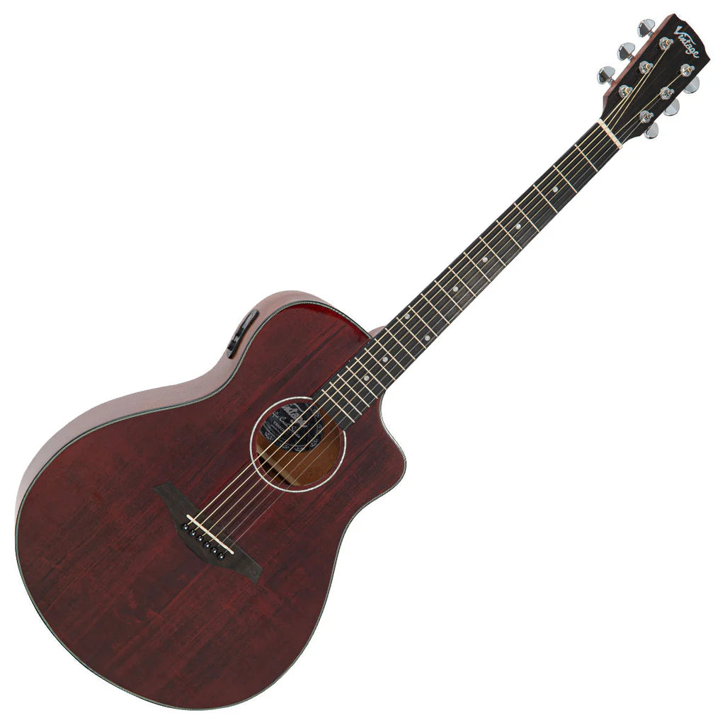 Vintage Pacific Coast Series Electro-Acoustic Guitar - Claret Red
