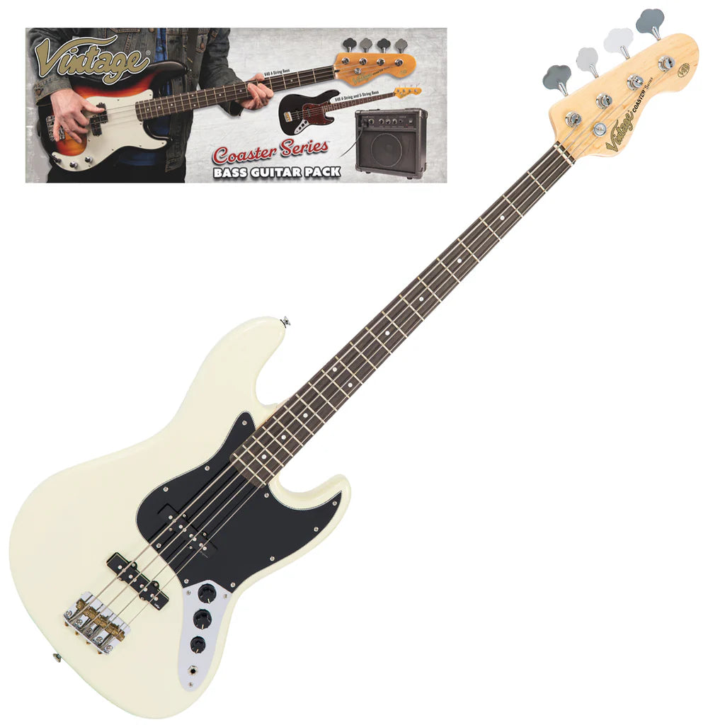 Vintage V49 Coaster Series Bass Guitar Pack - Vintage White