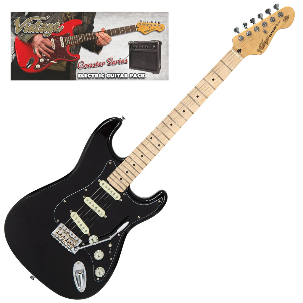 Vintage V60 Maple Coaster Series Electric Guitar Pack - Boulevard Black