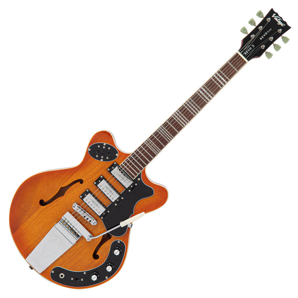 Vintage REVO Series Superthin Guitar Amberburst