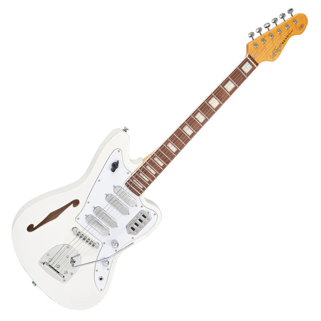 Vintage REVO Series Surfmaster Quad Electric Guitar - Metallic White