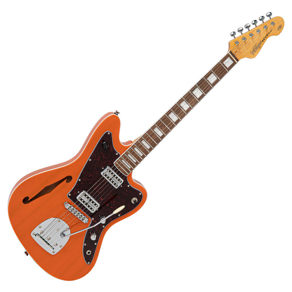 Vintage REVO Series Surfmaster Thinline Twin Electric Guitar - Trans Orange