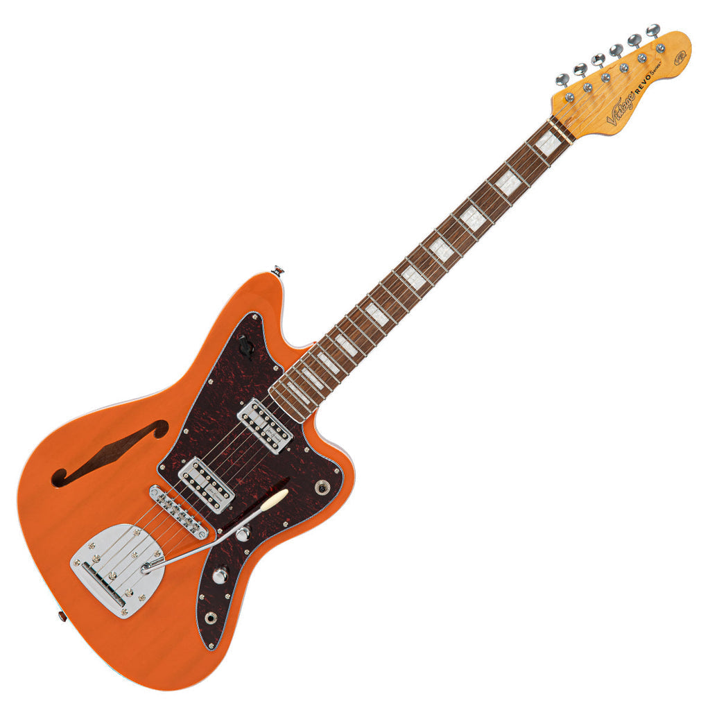 Vintage REVO Series Surfmaster Thinline Twin Electric Guitar - Trans Orange