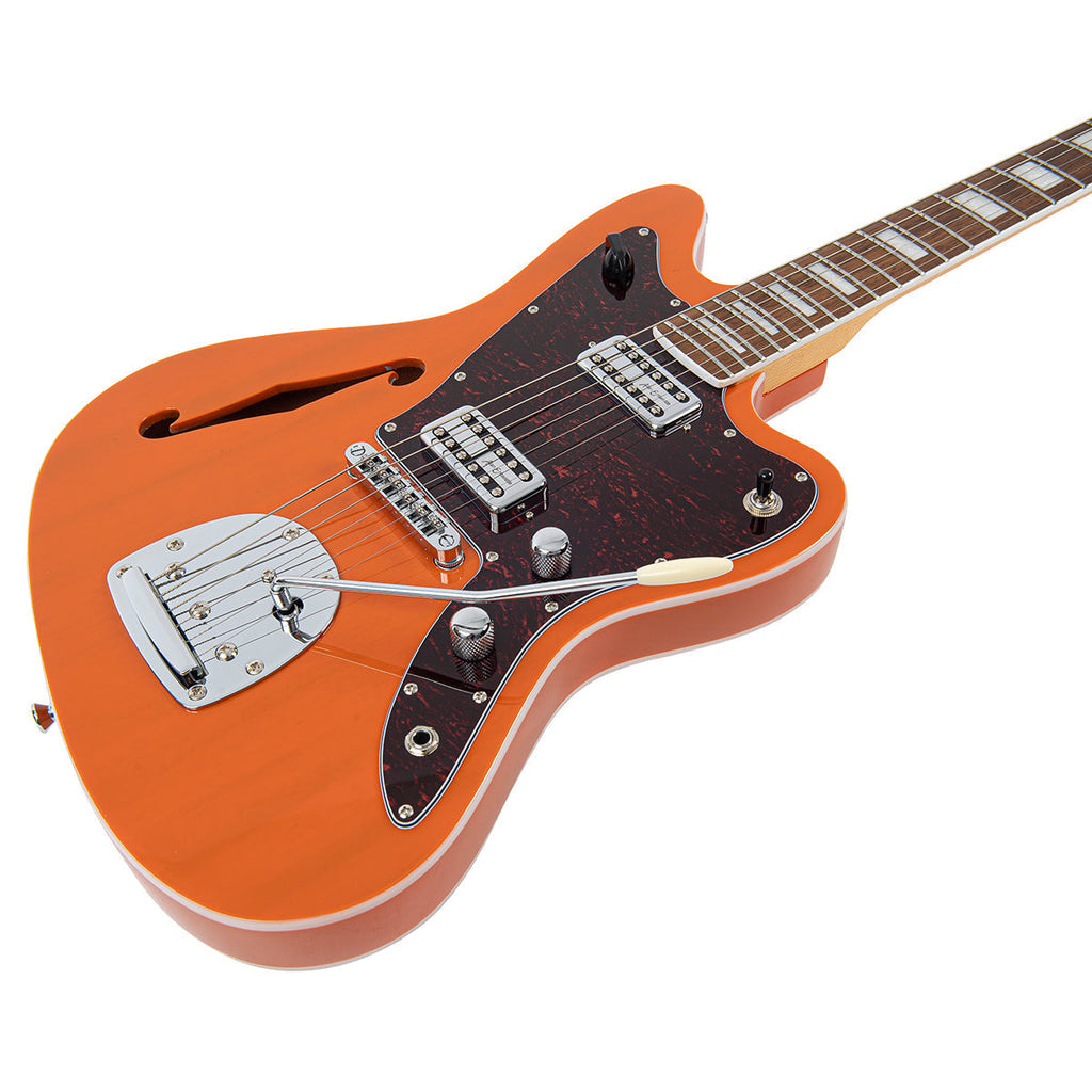 Vintage REVO Series Surfmaster Thinline Twin Electric Guitar - Trans Orange