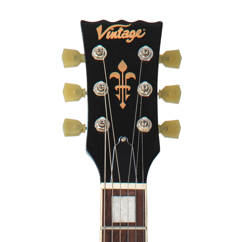 Vintage VSA500B ReIssued Semi Acoustic Guitar with Bigsby Gun Hill Blue