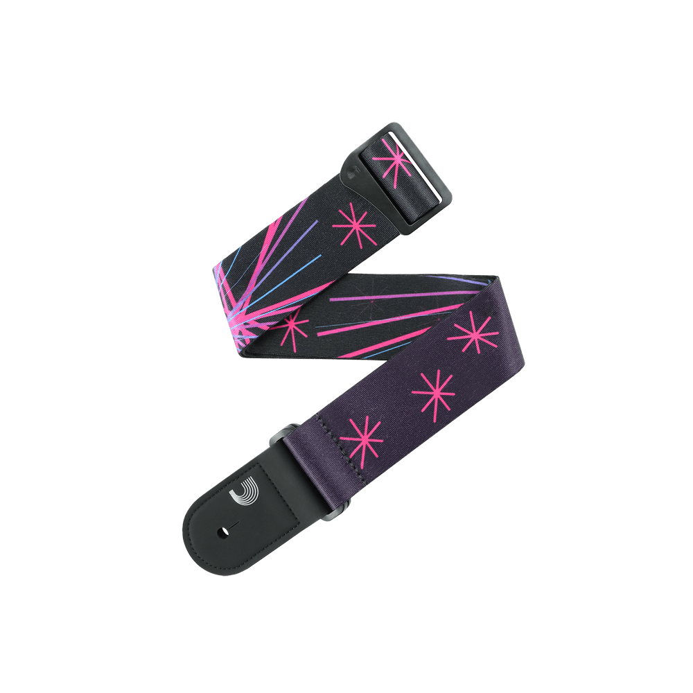 D Addario Outrun Polyester  Guitar Strap Neon Stars