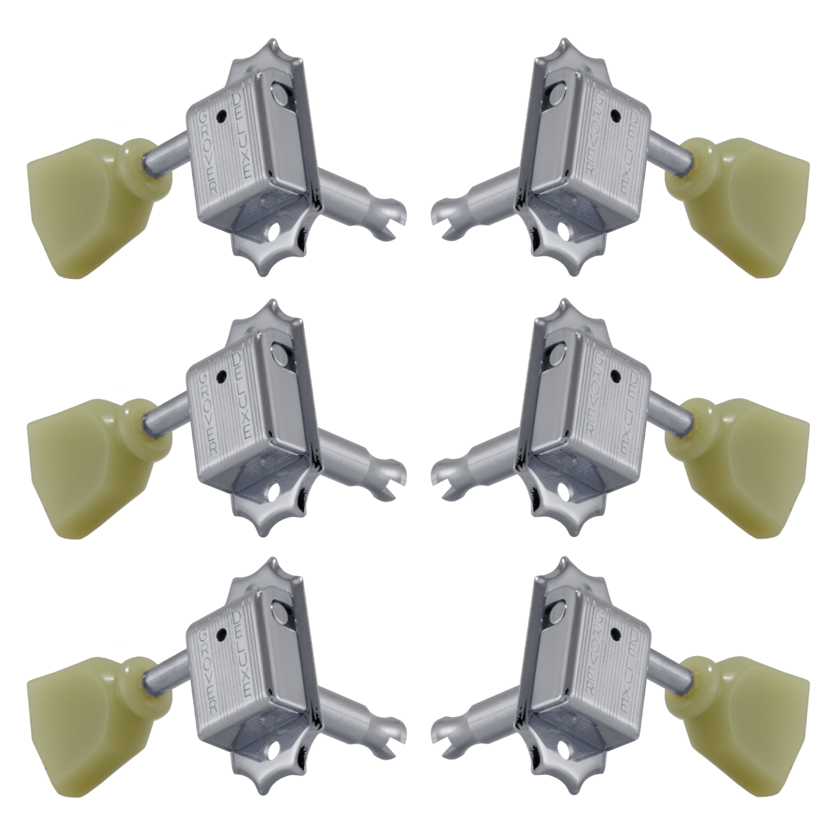 Grover Deluxe 133 Series Chrome Set 3+3 - Plastic Keystone Button