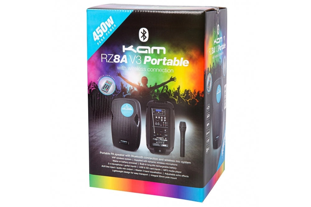 Kam RZ8AP Portable Bluetooth 8" PA Speaker Bundle