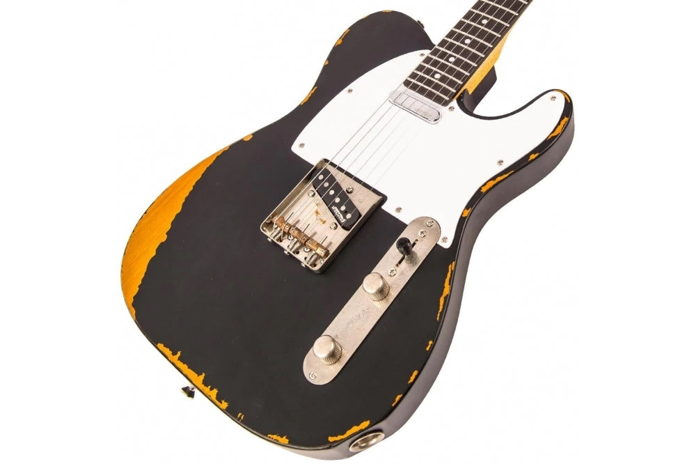 Vintage V62 ICON Electric Guitar Distressed Black