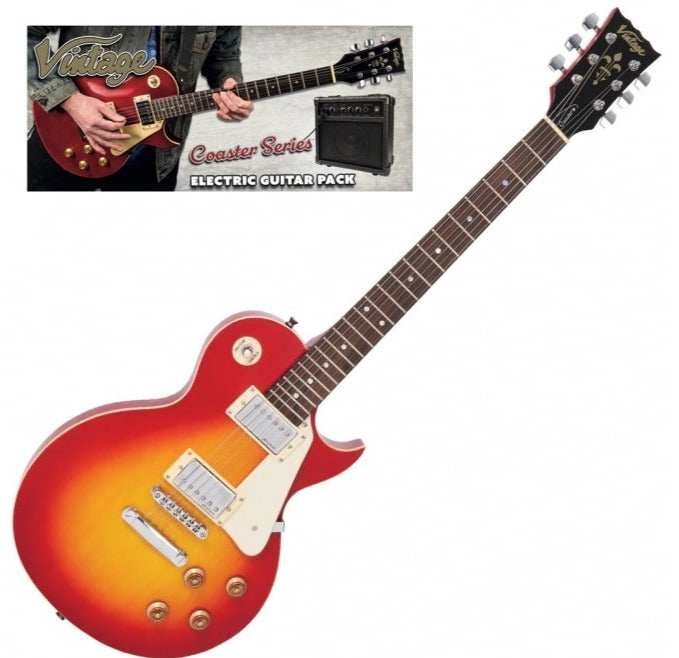Vintage V10 Coaster Series Electric Guitar Pack - Cherry Sunburst