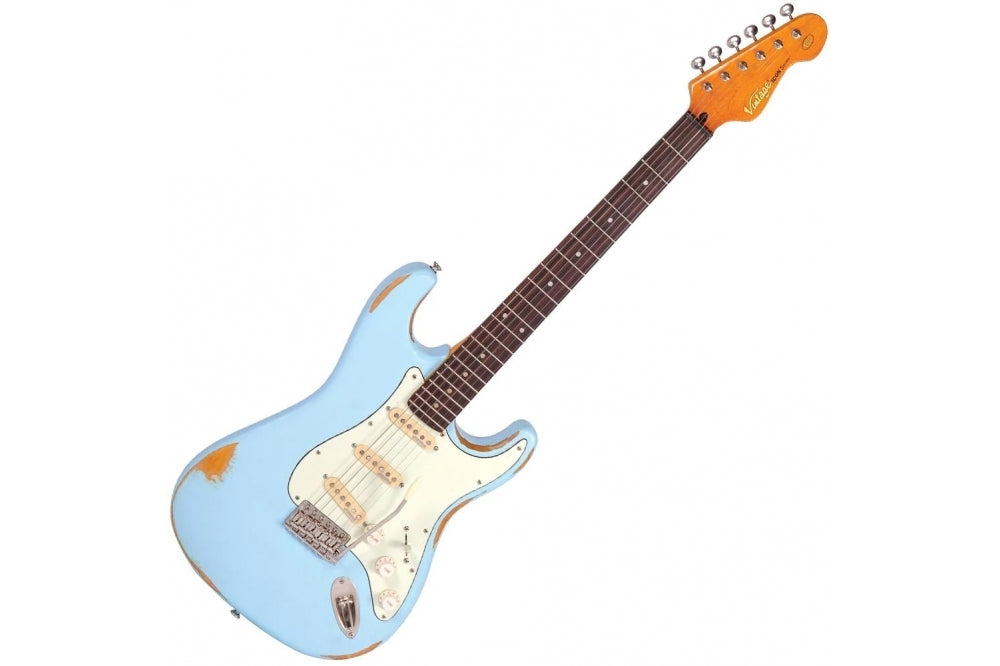Vintage V6 ICON Electric Guitar Distressed Laguna Blue