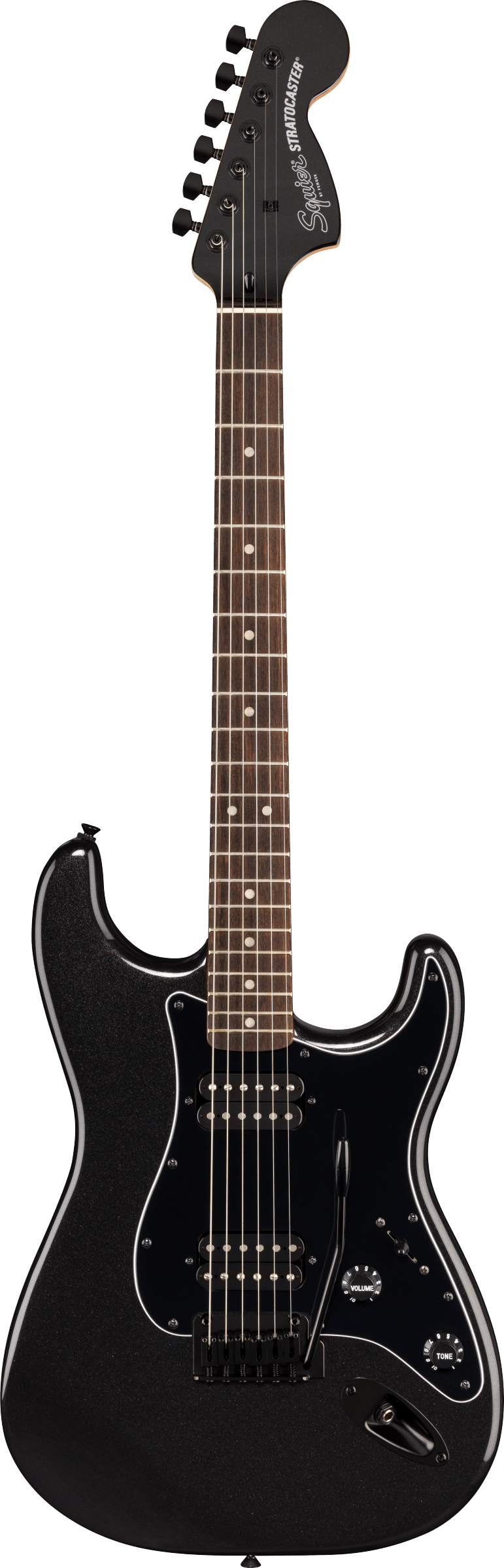 Squier FSR Affinity Strat HH Metallic Black With Black Hardware And Matching Headstock
