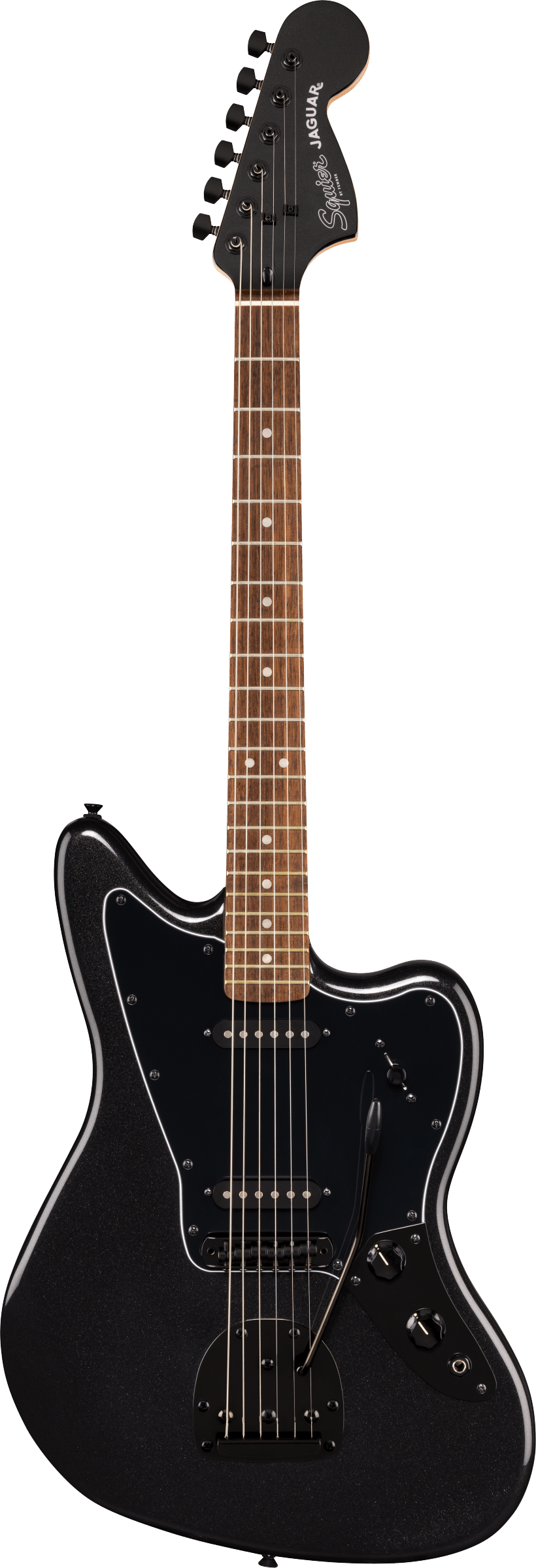 Squier FSR Affinity Jaguar Metallic Black With Black Hardware And Matching Headstock