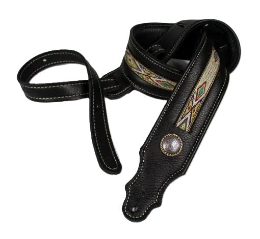 Franklin 2in Southwest Padded Leather Guitar Strap - Black