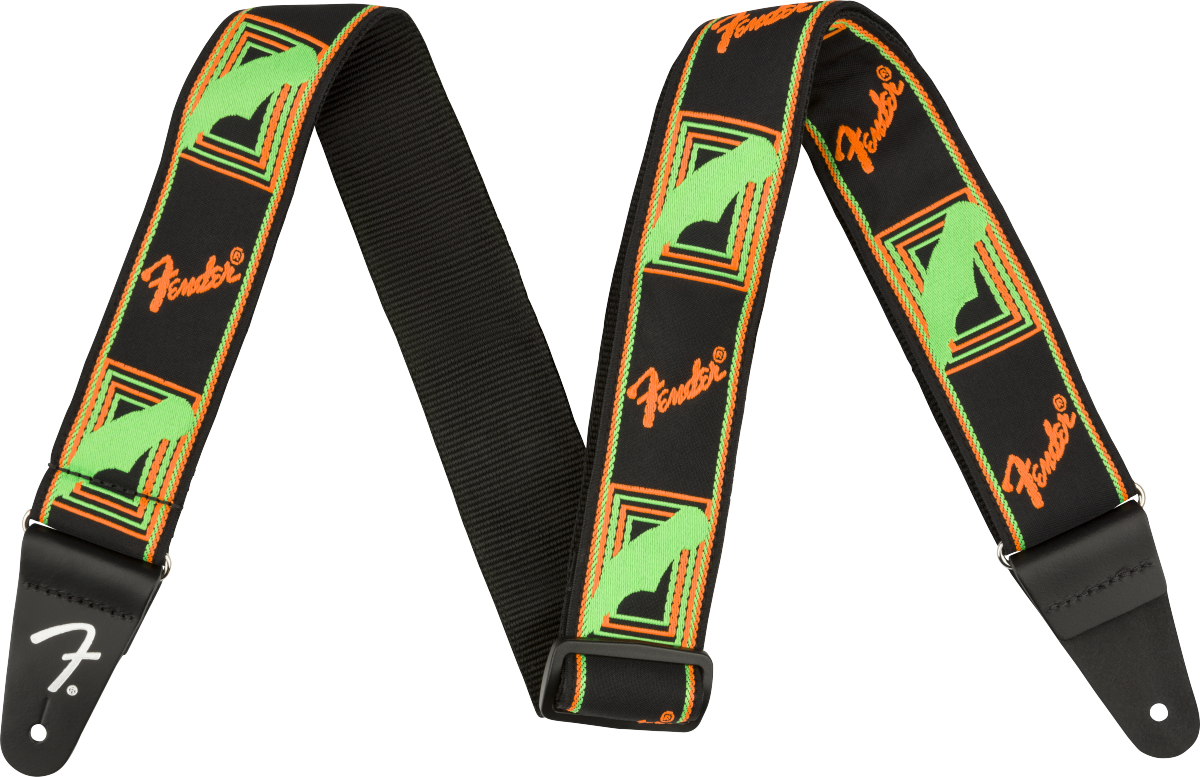 Fender Neon Monogrammed Strap Green and Orange 2in