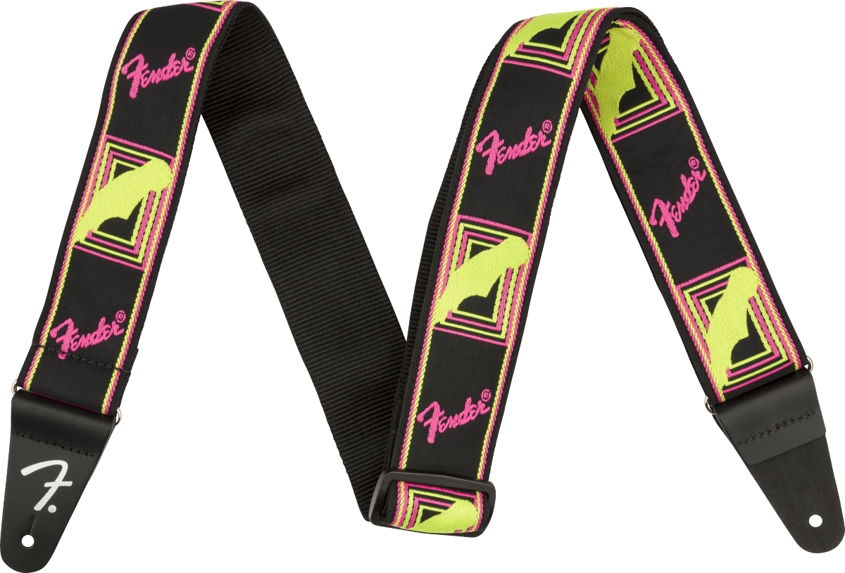 Fender Neon Monogrammed Strap Pink and Yellow 2in