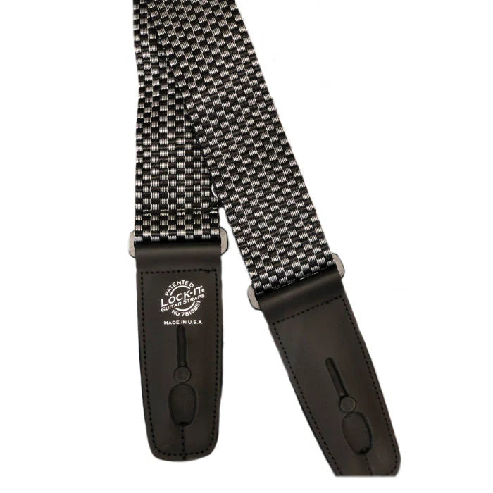 Lock-It 2in Poly Checker Silver/Black Guitar Strap