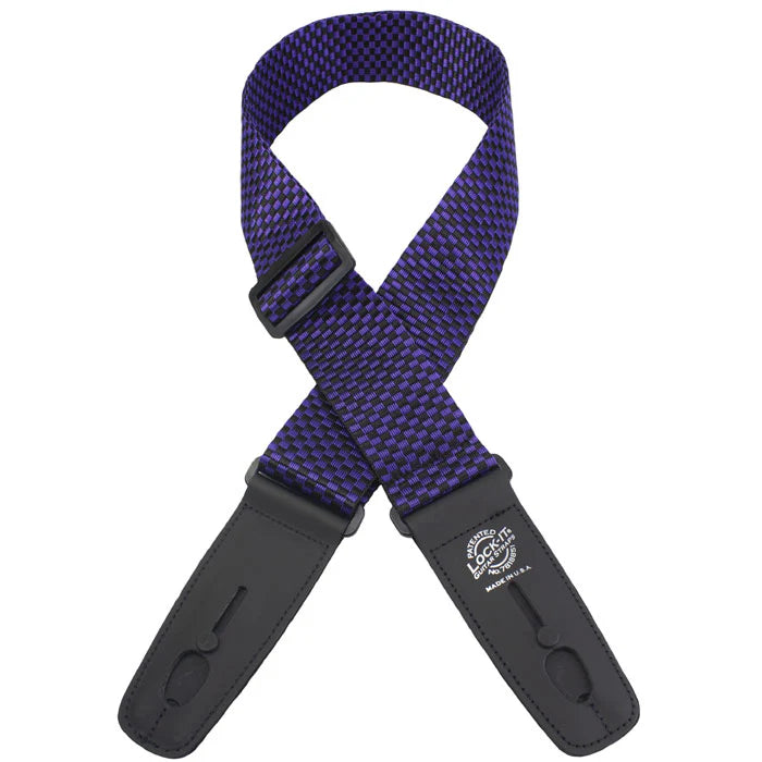 Lock-It 2in Poly Checker Purple / Black Guitar Strap