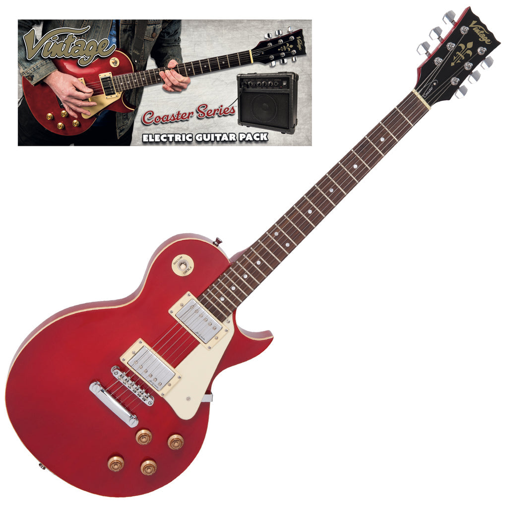 Vintage V10 Coaster Wine Red Guitar Pack