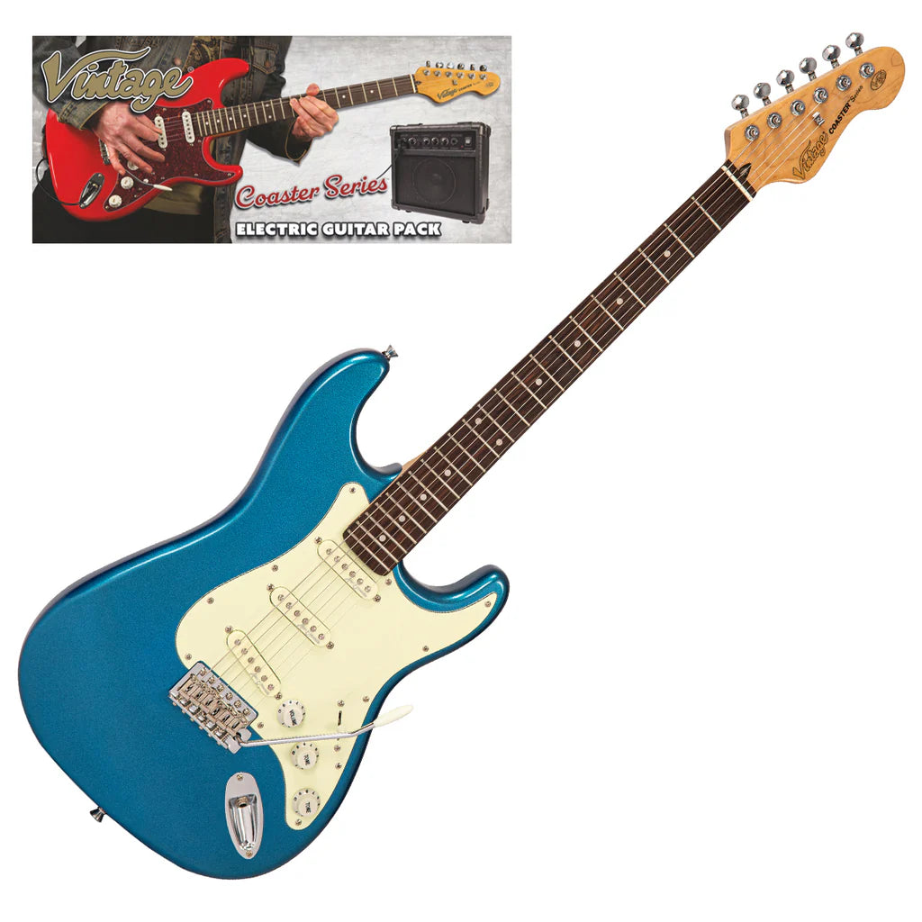 Vintage V60 Coaster Series Electric Guitar Pack - Candy Apple Blue