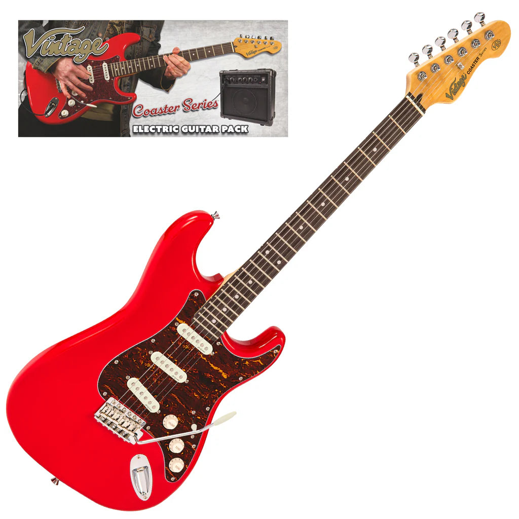 Vintage V60 Coaster Series Electric Guitar Pack - Gloss Red