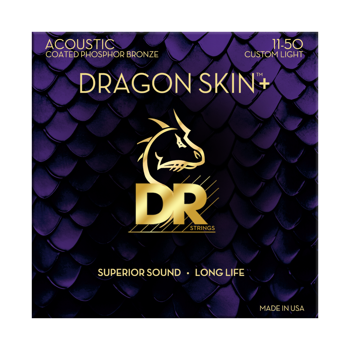 DR Strings Dragon Skin Plus Phosphor Bronze Acoustic Guitar Custom Light 11-50