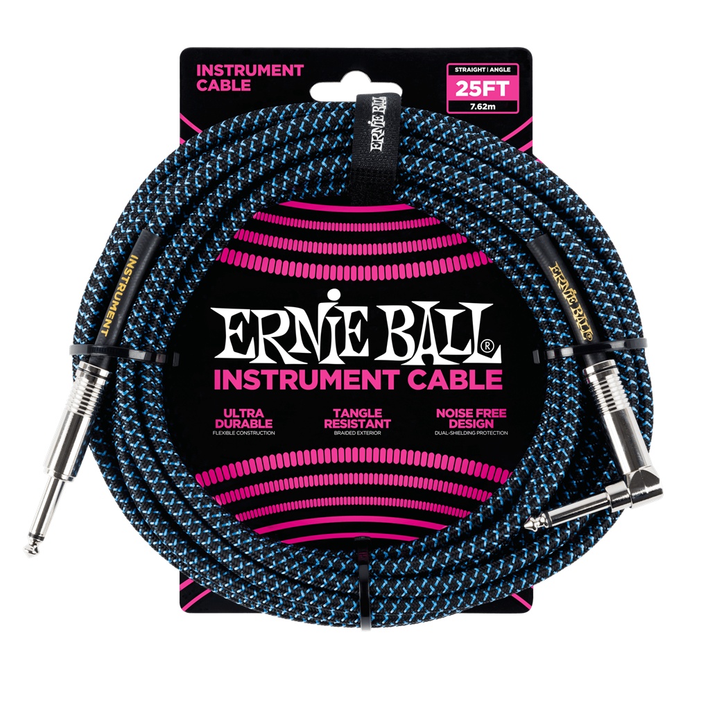 Ernie Ball 25ft Straight-Angled Braided Cable Blue