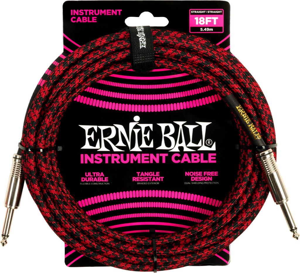 Ernie Ball 18ft Straight Braided Cable Red