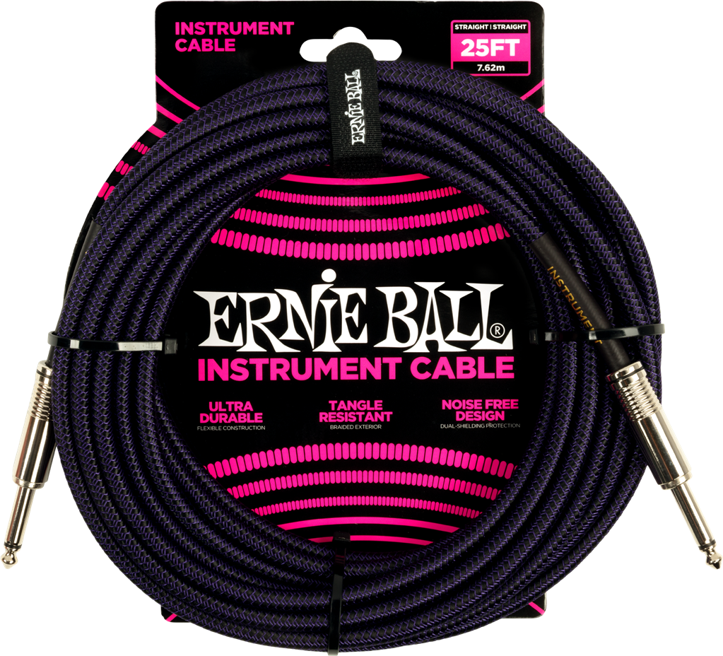 Ernie Ball 25ft Straight Braided Cable Purple