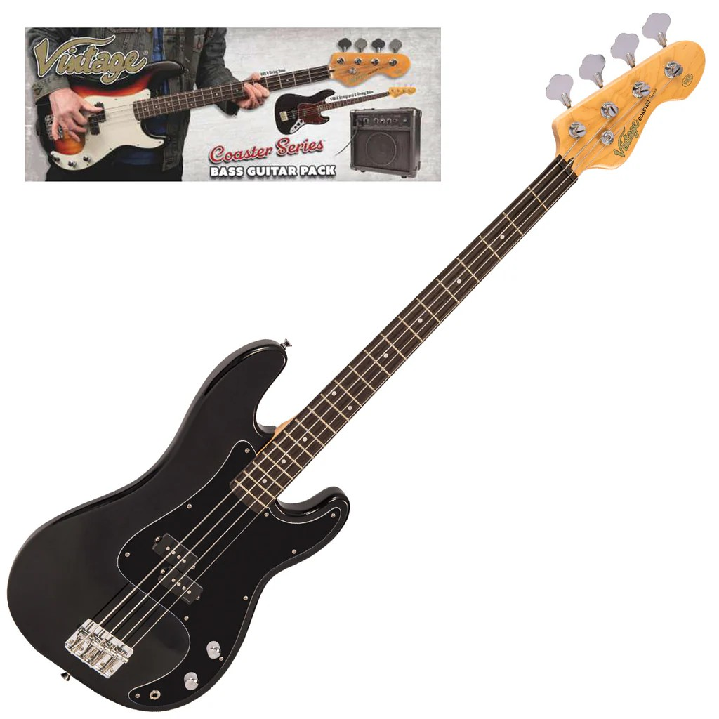 Vintage V40 Bass Boulevard Black Guitar Pack