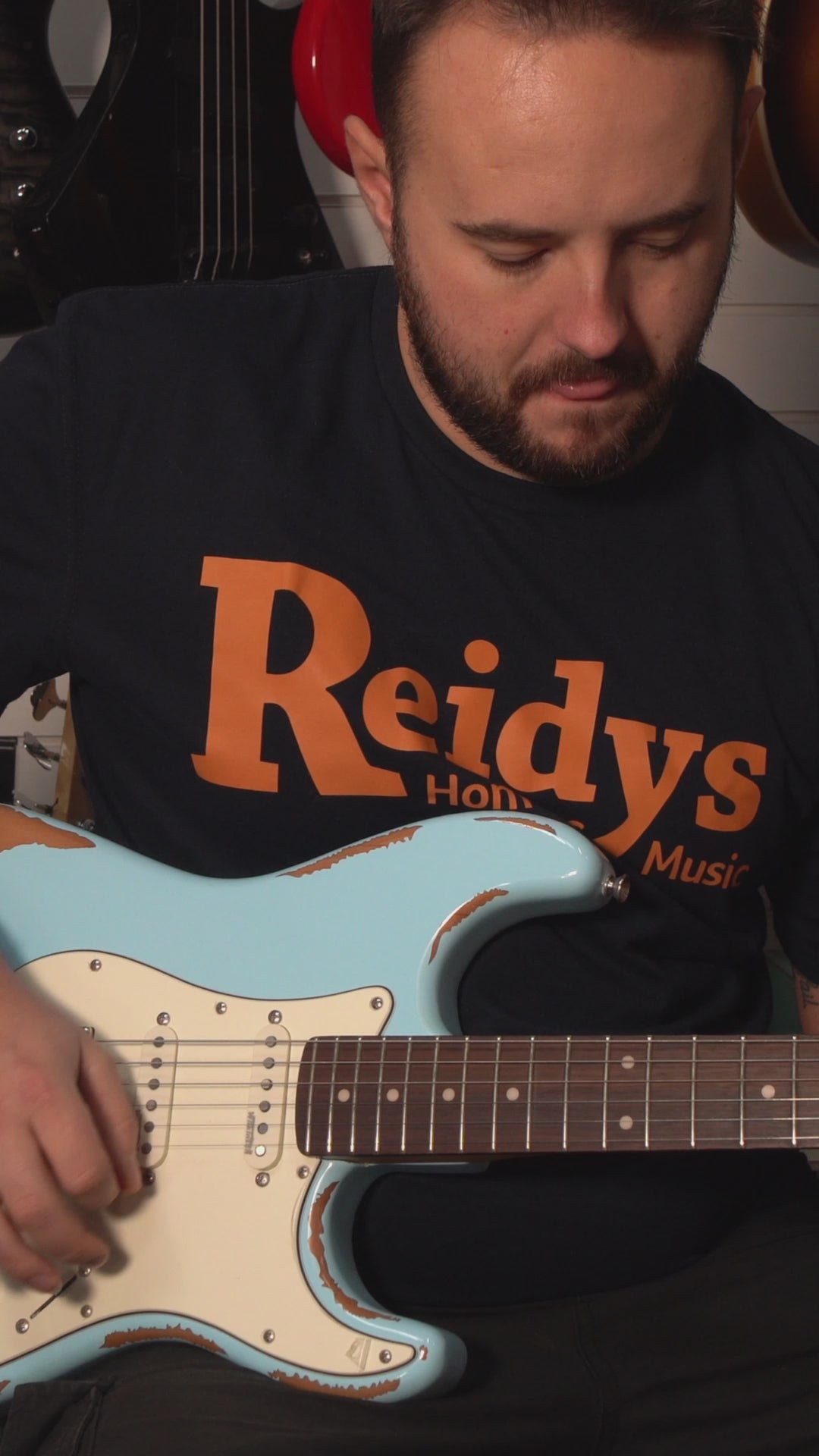 Vintage V6H ICON HSS Electric Guitar Ultra-Gloss Distressed Laguna Blue