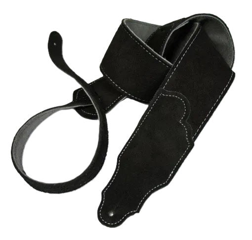 Franklin 2.5in Original Suede Guitar Strap - Black with Silver Stitching
