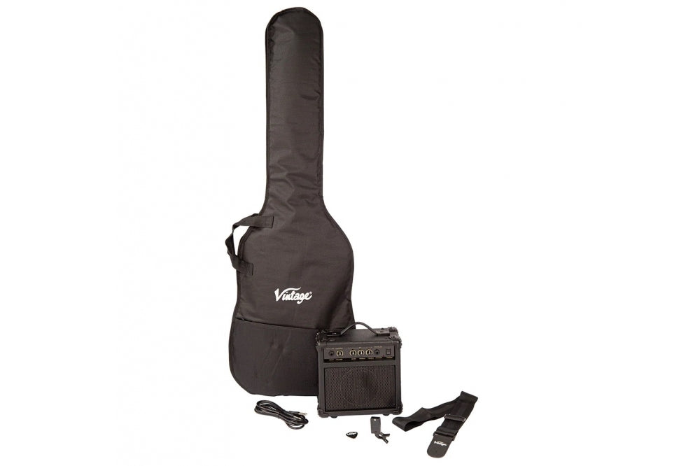 Vintage V40 Bass Boulevard Black Guitar Pack