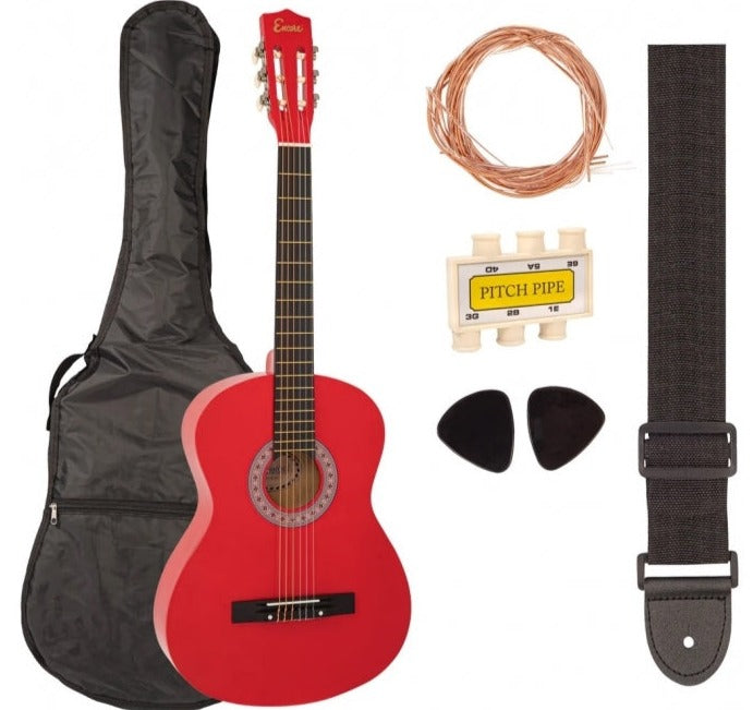 Encore Full Size Classic Guitar Pack  Red