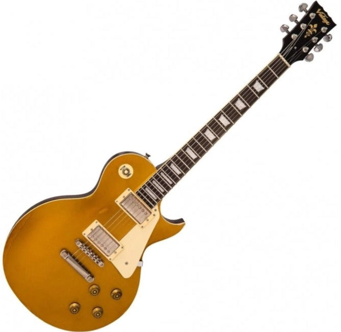 Vintage V100 ICON Electric Guitar Distressed HH Gold Top