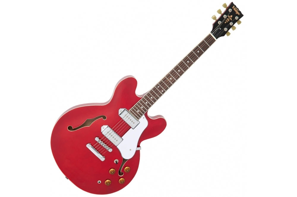 Vintage VSA500P ReIssued Semi Acoustic Guitar Cherry Red